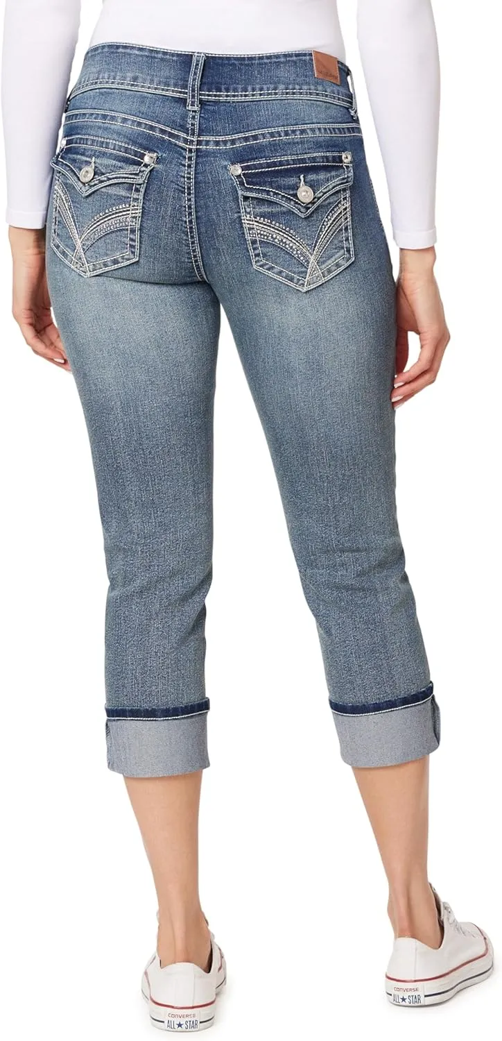 WallFlower Women's Luscious Curvy 23.5" Crop Mid-Rise Bling Insta Stretch Juniors (Standard and Plus)