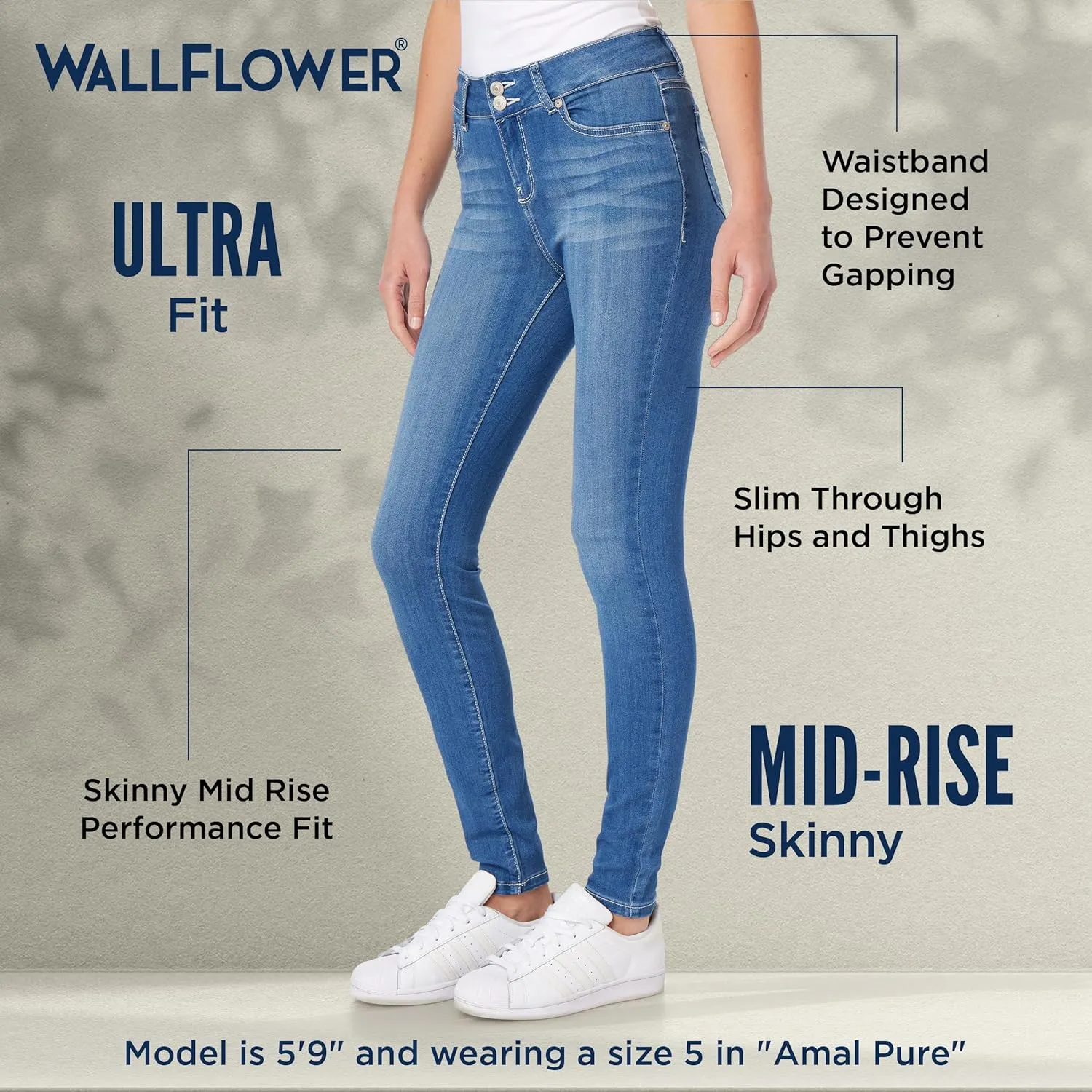WallFlower Women's Luscious Curvy 23.5" Crop Mid-Rise Bling Insta Stretch Juniors (Standard and Plus)