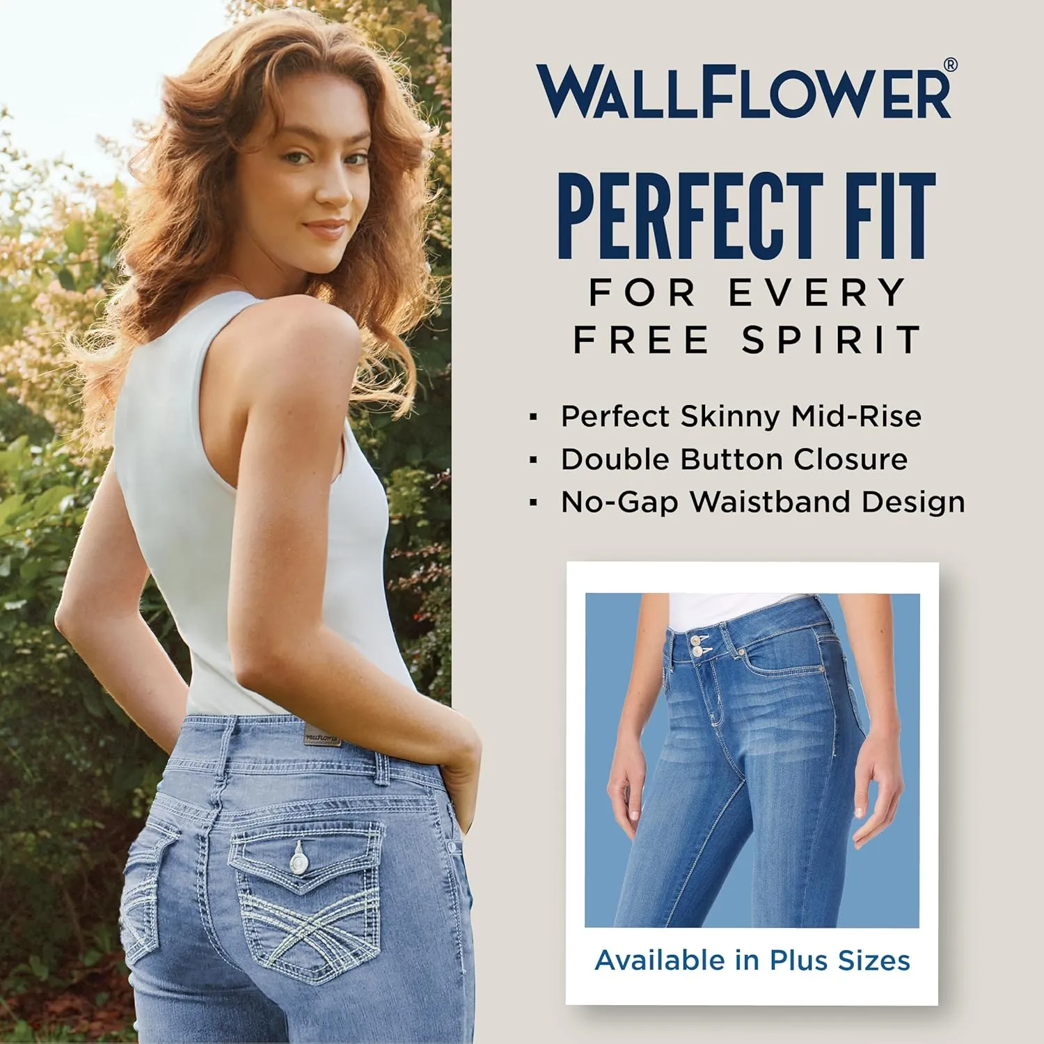 WallFlower Women's Luscious Curvy 23.5" Crop Mid-Rise Bling Insta Stretch Juniors (Standard and Plus)