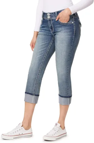 WallFlower Women's Luscious Curvy 23.5" Crop Mid-Rise Bling Insta Stretch Juniors (Standard and Plus)