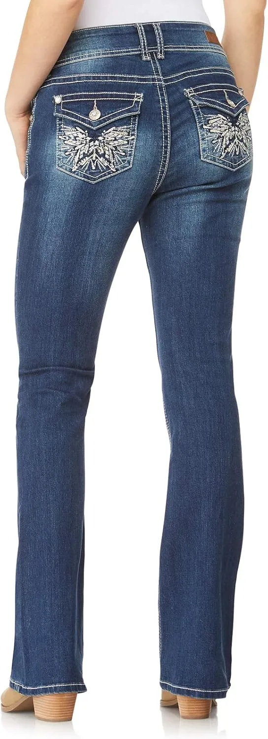 WallFlower Women's Luscious Curvy Bootcut Mid-Rise Bling Insta Stretch Juniors Jeans (Standard and Plus)