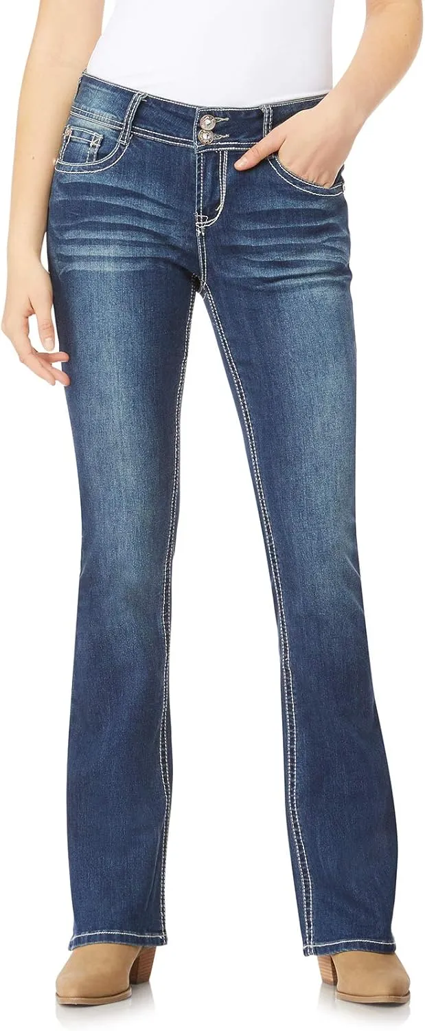 WallFlower Women's Luscious Curvy Bootcut Mid-Rise Bling Insta Stretch Juniors Jeans (Standard and Plus)