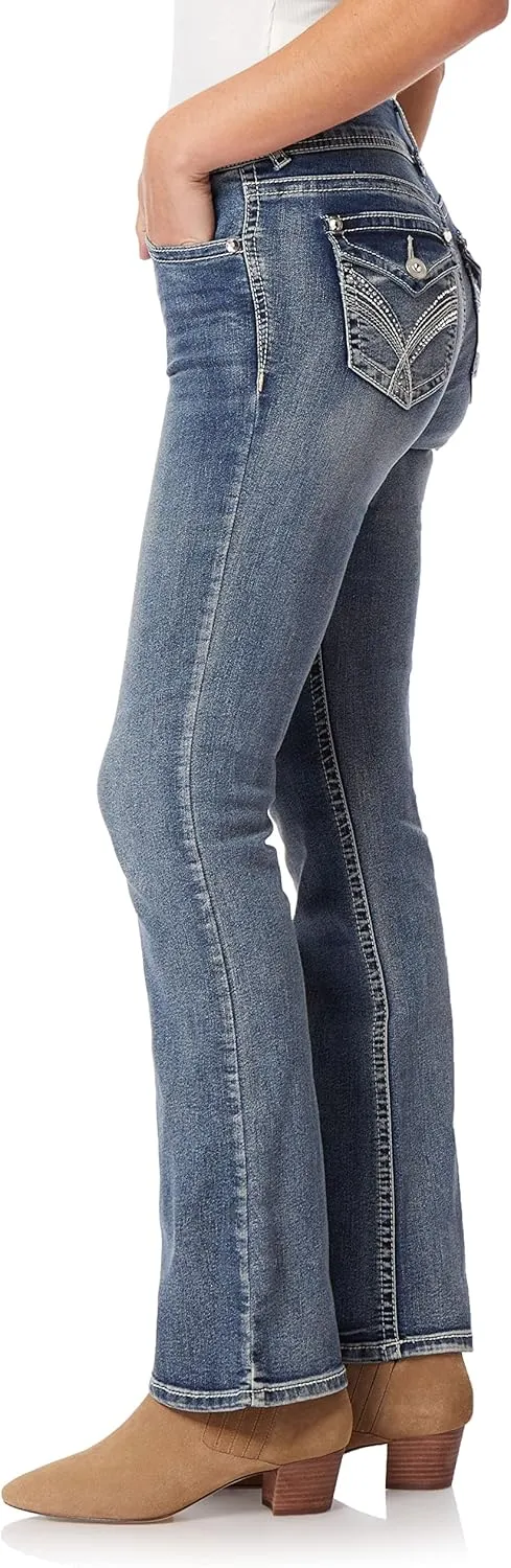 WallFlower Women's Luscious Curvy Bootcut Mid-Rise Bling Insta Stretch Juniors Jeans (Standard and Plus)