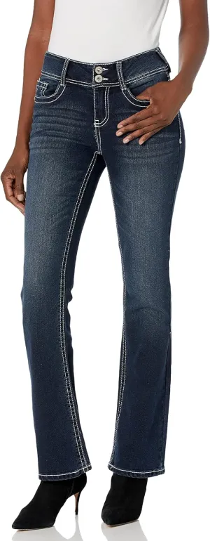 WallFlower Women's Luscious Curvy Bootcut Mid-Rise Bling Insta Stretch Juniors Jeans (Standard and Plus)