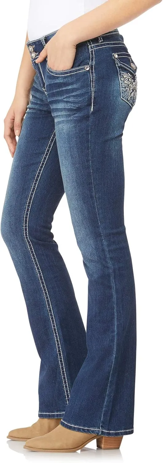 WallFlower Women's Luscious Curvy Bootcut Mid-Rise Bling Insta Stretch Juniors Jeans (Standard and Plus)