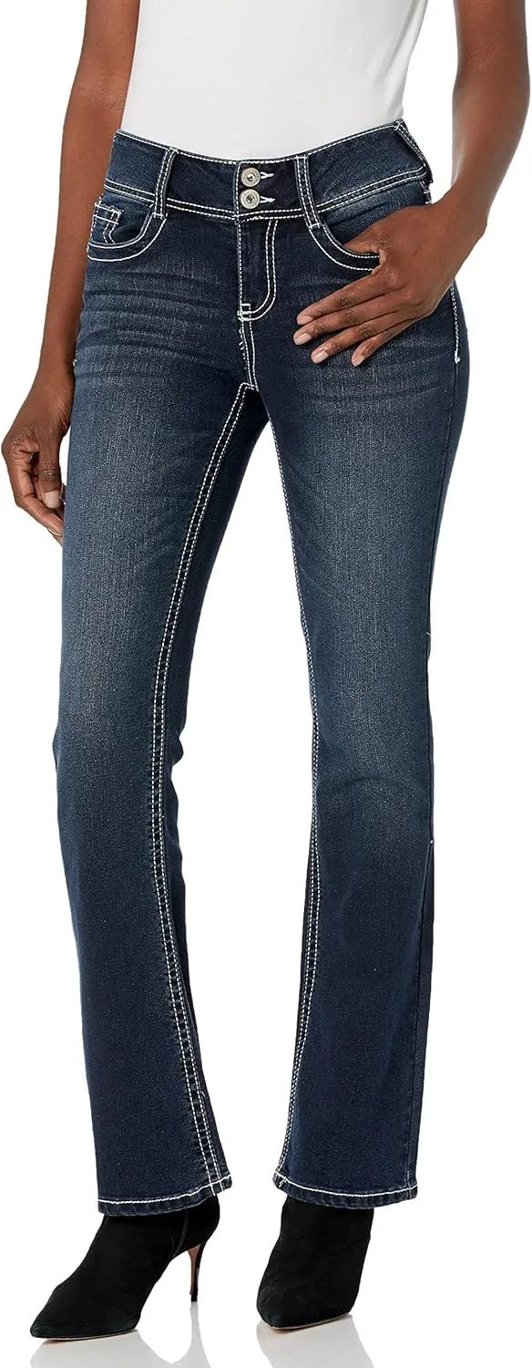 WallFlower Women's Luscious Curvy Bootcut Mid-Rise Bling Insta Stretch Juniors Jeans (Standard and Plus)