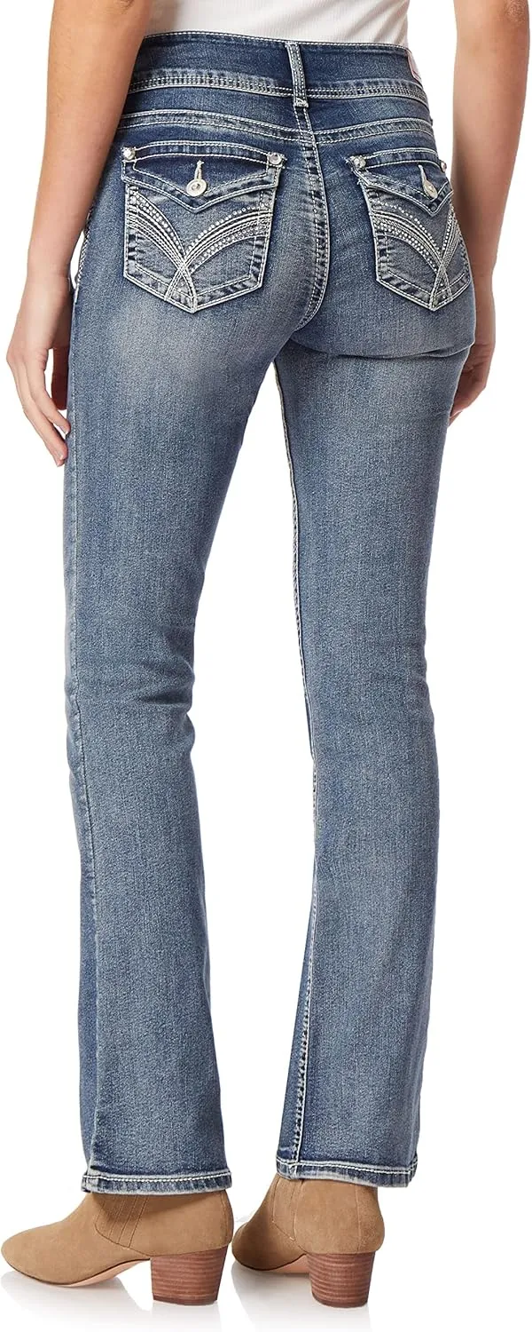 WallFlower Women's Luscious Curvy Bootcut Mid-Rise Bling Insta Stretch Juniors Jeans (Standard and Plus)