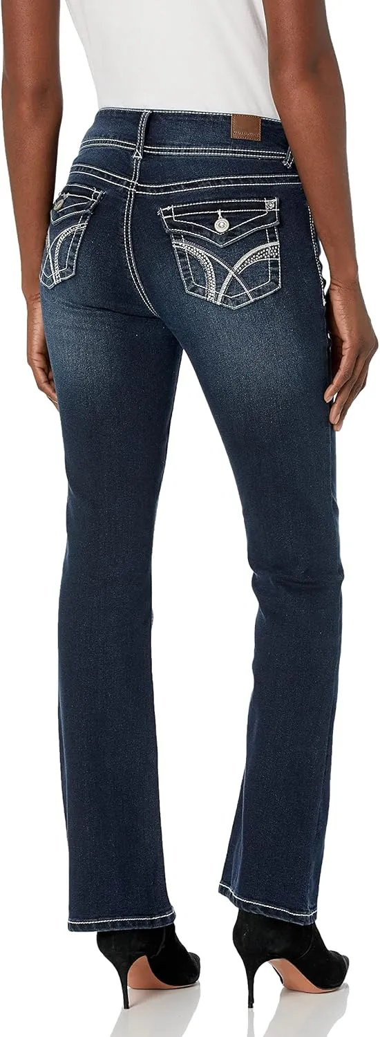 WallFlower Women's Luscious Curvy Bootcut Mid-Rise Bling Insta Stretch Juniors Jeans (Standard and Plus)