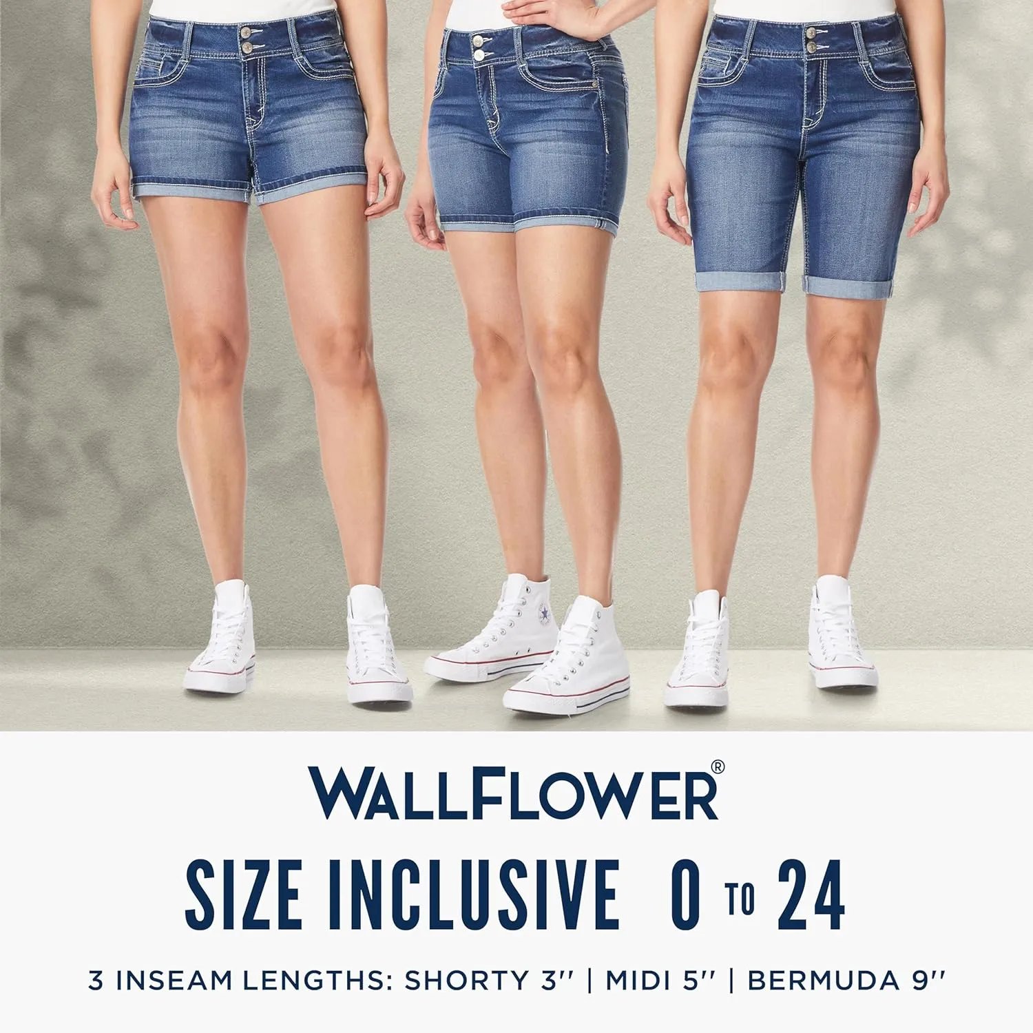 WallFlower Women's Luscious Curvy Denim Shorts Mid-Rise Bling and Belted Insta Stretch Juniors (Standard and Plus)