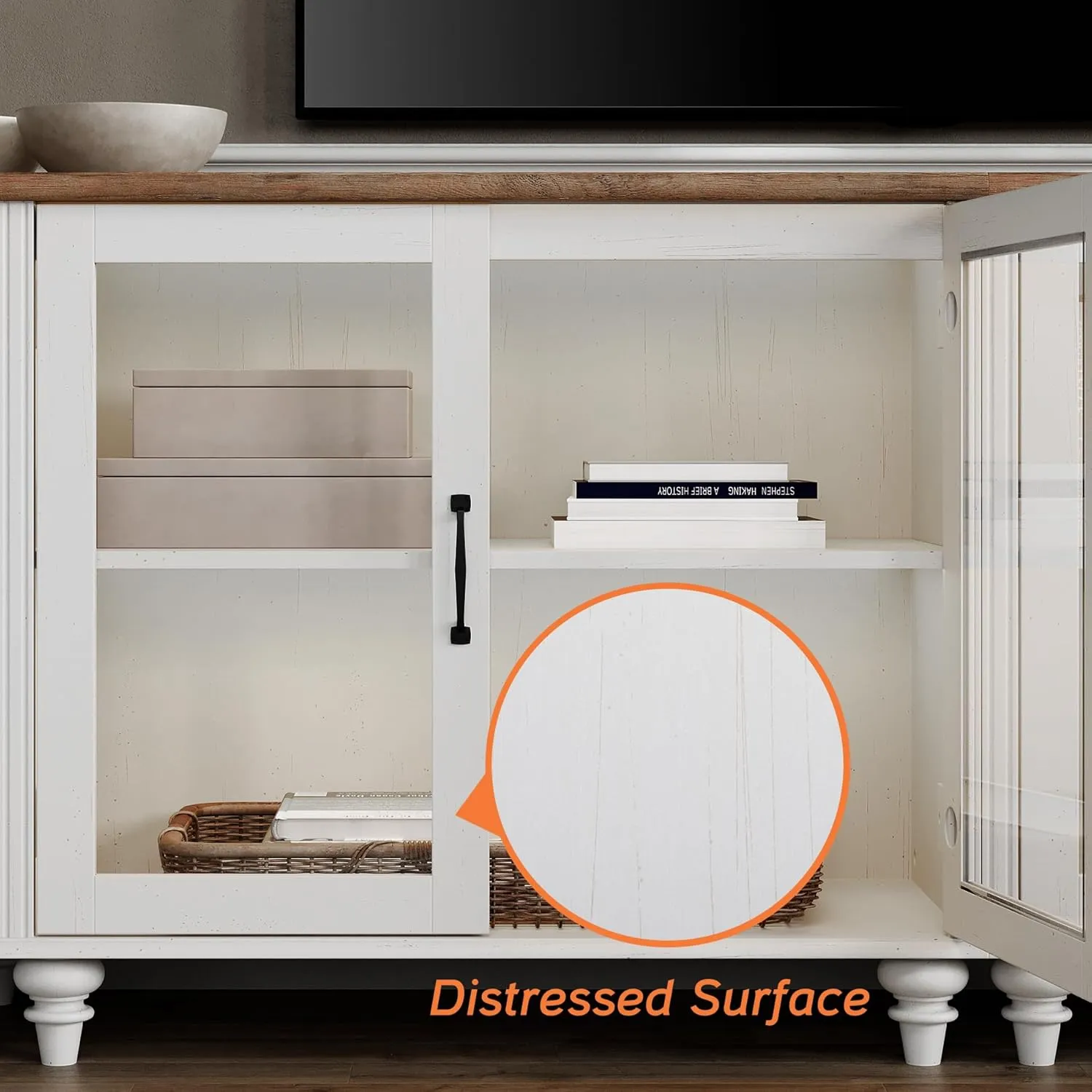 WAMPAT Modern TV Stand for 100 Inch TV, Wood TV Cabinet Entertainment Center for 95/90/85 Inch TV, Large Kitchen Buffet Cabinet with 6 Glass Door for Dining Room & Living Room, White