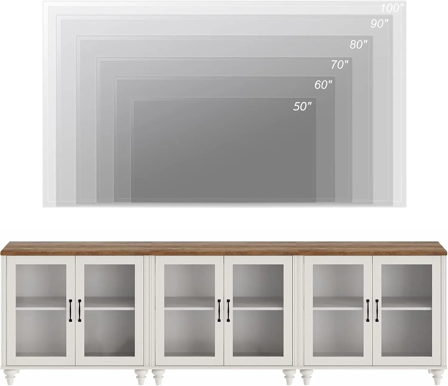 WAMPAT Modern TV Stand for 100 Inch TV, Wood TV Cabinet Entertainment Center for 95/90/85 Inch TV, Large Kitchen Buffet Cabinet with 6 Glass Door for Dining Room & Living Room, White
