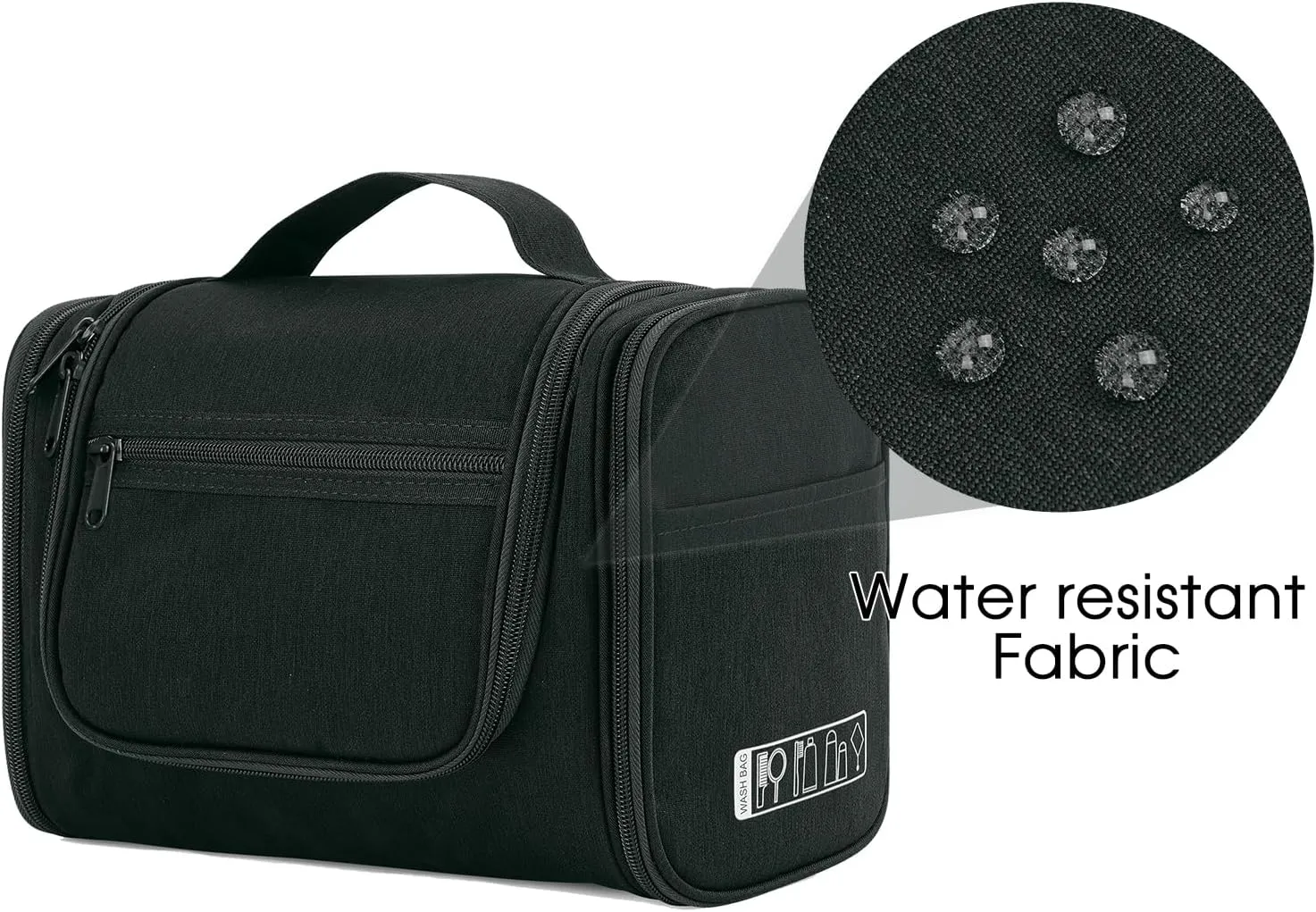 WANDF Large Hanging Toiletry Bag Travel Cosmetic Makeup Organizer Water-Resistant Shower Bathroom Bag for Women and Men (Black)