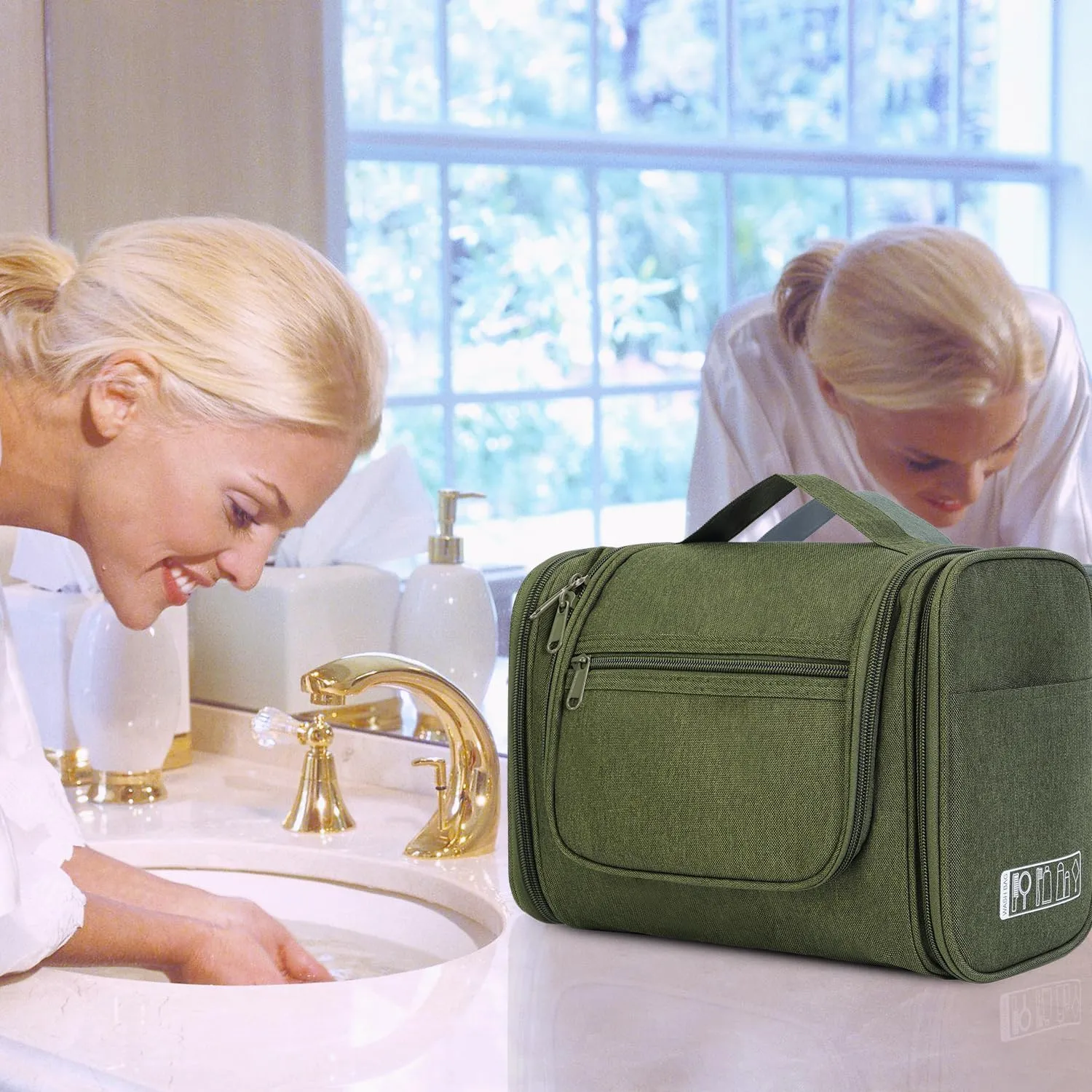 WANDF Large Hanging Toiletry Bag Travel Cosmetic Makeup Organizer Water-Resistant Shower Bathroom Bag for Women and Men (Dark Green)