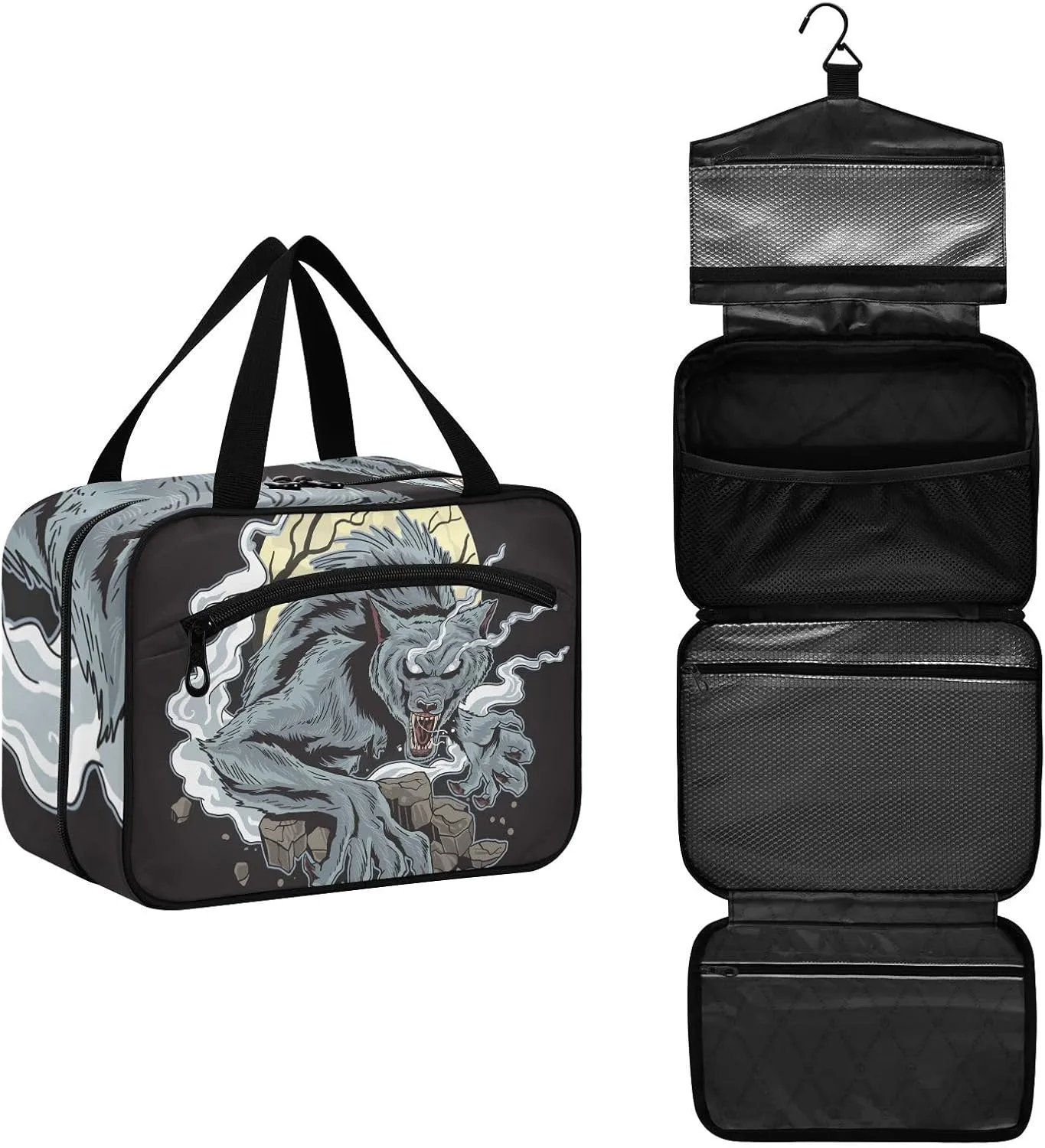 Ware Wolf Dark Night Toiletry Bag Travel Bag Hanging Cosmetic Bag for Women - Medium
