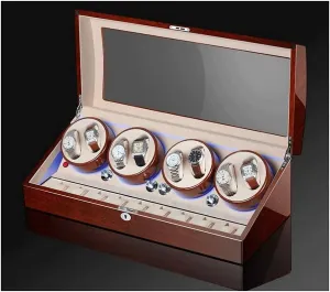 Watch Storage Box Rectangle Watch Winder with Cover and LED Lights Transparent Acrylic Door Wood Shell for 17 Watches Watch Display Storage Box