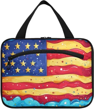 Watercolor Cloud Flag 4th Of July Independence Day hanging bag for men travel with hook, designer cute cosmetic bags for women must haves backpacking estuche de maquillaje para mujer L