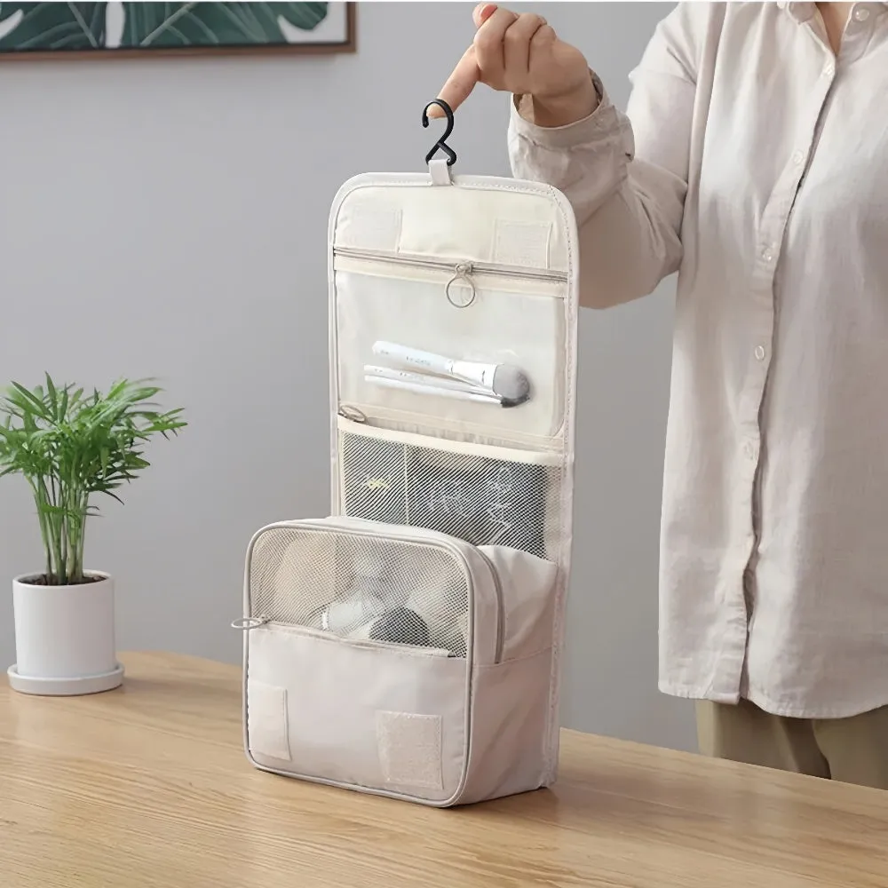 Waterproof Hanging Cosmetic Storage Bag with Mesh Pockets Hook