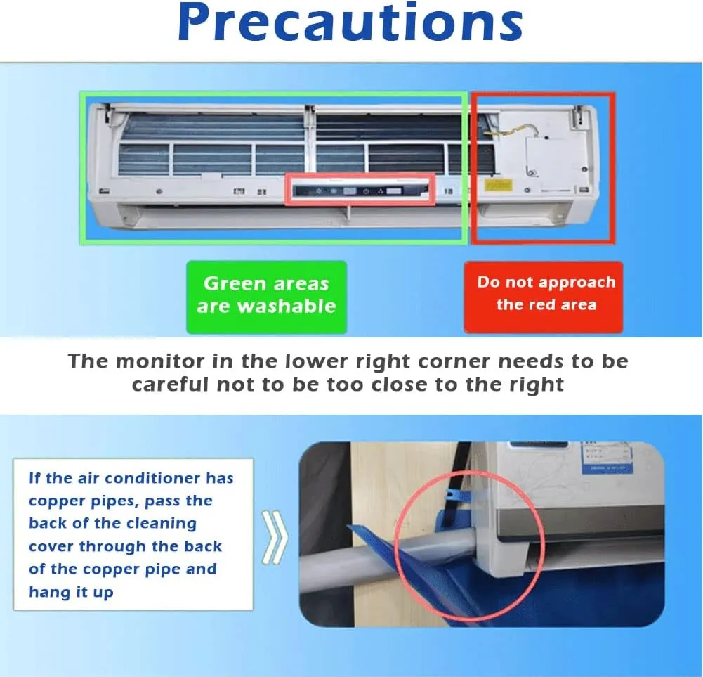 Waterproof Split Air Conditioner Cleaning Kits, Wall Mounted Air Conditioning Dust Washing Clean Cover Air Conditioner Service Bag for 1~1.5P Hanging Air Conditioners (Blue,size:135x60cm)