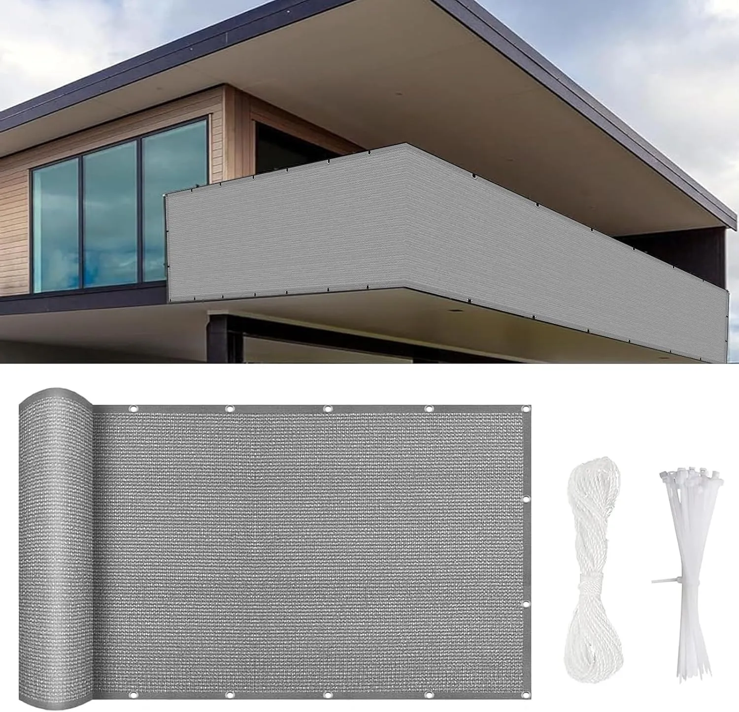 Waterproof Sun Shade Rectangle Sail,Outdoor Garden Fence Mesh Windscreen 1000 x 100 cm Weatherproof and UV Protected Grey Color Includes Cable Ties for Balcony and Terrace Privacy