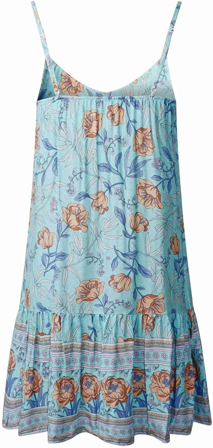 Watoriwa Women's Bohemian Print Dress - V-Neck,Loose Sleeveless, Spaghetti Strap Sundress & Coverup for Summer 2025
