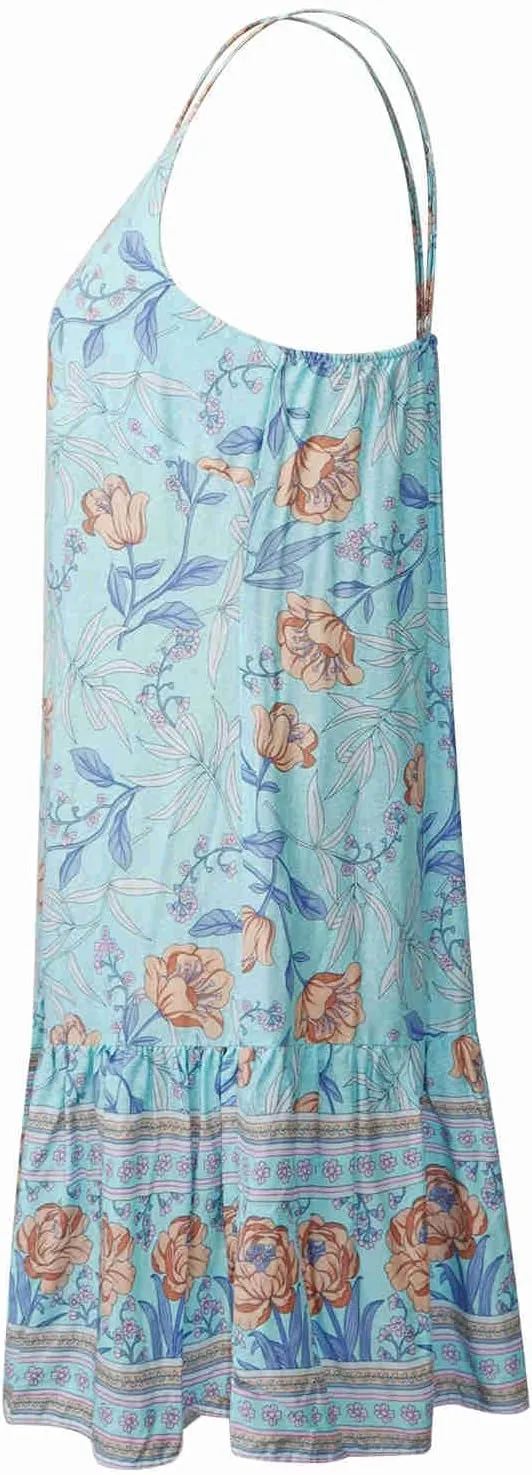 Watoriwa Women's Bohemian Print Dress - V-Neck,Loose Sleeveless, Spaghetti Strap Sundress & Coverup for Summer 2025