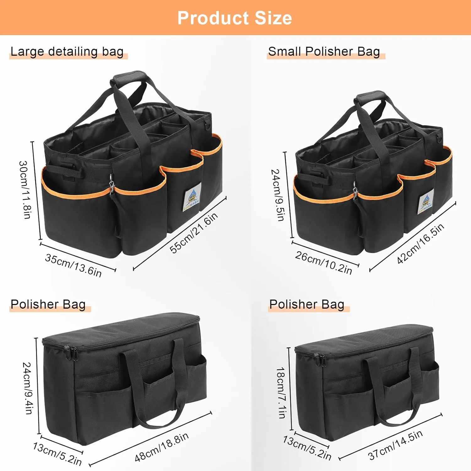 WDG 2PCS Detailing Caddy Organizer with Handle & Polisher Tote Bag Large Car Care Storage/Carry Bag for Car Cleaning Supplies & Housekeeper Cleaner