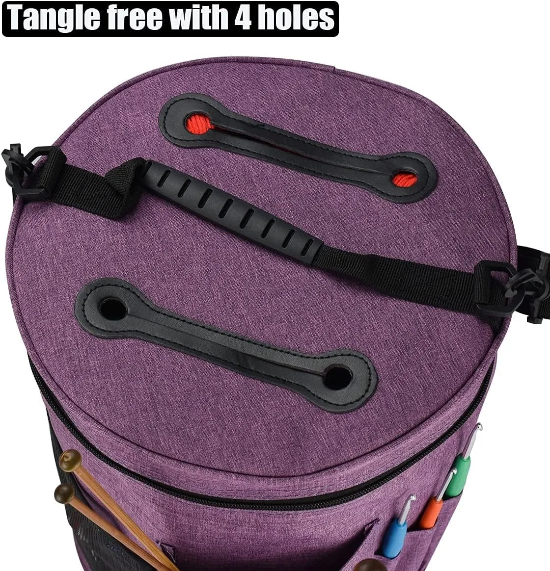Weabetfu Large Capacity Portable Yarn Organizer Knitting Tote Storage Bag with Shoulder Strap Yarn Bags Have Pocket for Crochet Hooks,Knitting Needles & Accessories,Prevent Yarn Tangle(Purple)