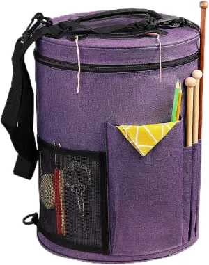 Weabetfu Large Capacity Portable Yarn Organizer Knitting Tote Storage Bag with Shoulder Strap Yarn Bags Have Pocket for Crochet Hooks,Knitting Needles & Accessories,Prevent Yarn Tangle(Purple)