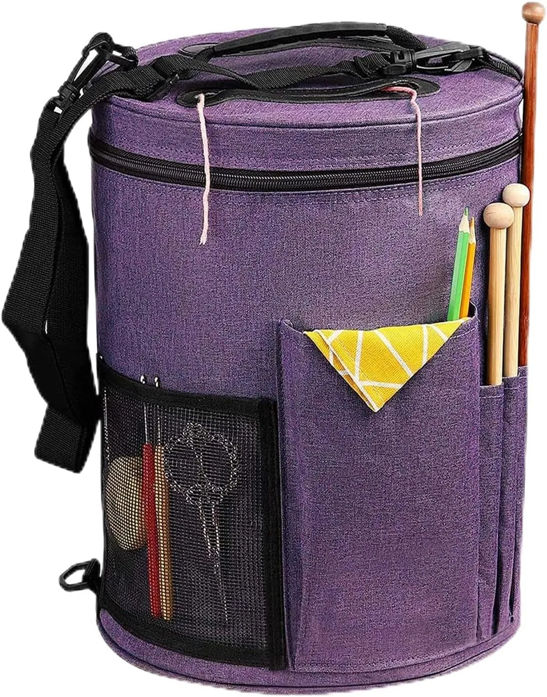 Weabetfu Large Capacity Portable Yarn Organizer Knitting Tote Storage Bag with Shoulder Strap Yarn Bags Have Pocket for Crochet Hooks,Knitting Needles & Accessories,Prevent Yarn Tangle(Purple)