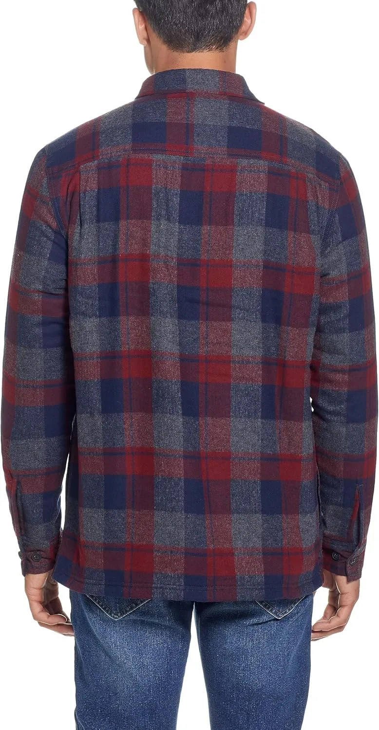 Weatherproof Vintage Mens Hooded and Non-Hooded Sherpa Lined Soft Brushed Plaid Flannel Button-Down Shirt Jacket