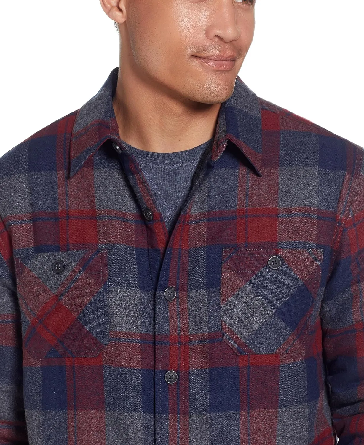 Weatherproof Vintage Mens Hooded and Non-Hooded Sherpa Lined Soft Brushed Plaid Flannel Button-Down Shirt Jacket