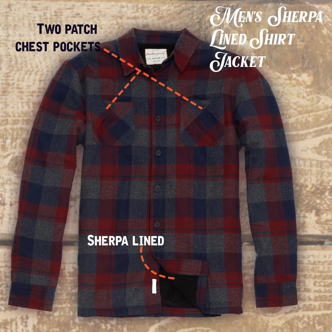 Weatherproof Vintage Mens Hooded and Non-Hooded Sherpa Lined Soft Brushed Plaid Flannel Button-Down Shirt Jacket