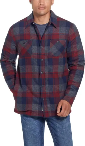 Weatherproof Vintage Mens Hooded and Non-Hooded Sherpa Lined Soft Brushed Plaid Flannel Button-Down Shirt Jacket