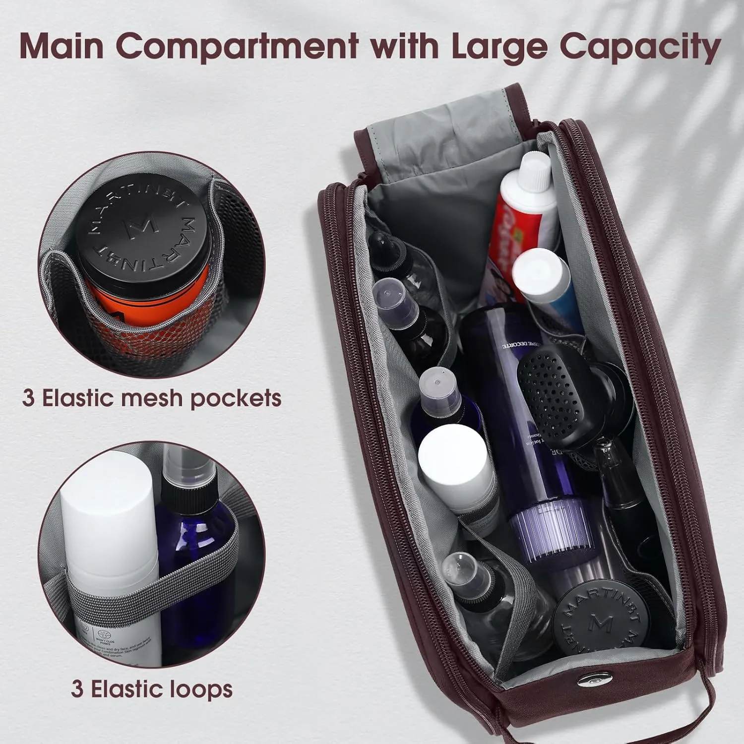 Wedama Thickened Polyester Toiletry Bag Men - Waterproof Dopp Kit for Business Trips, Camping, Brown