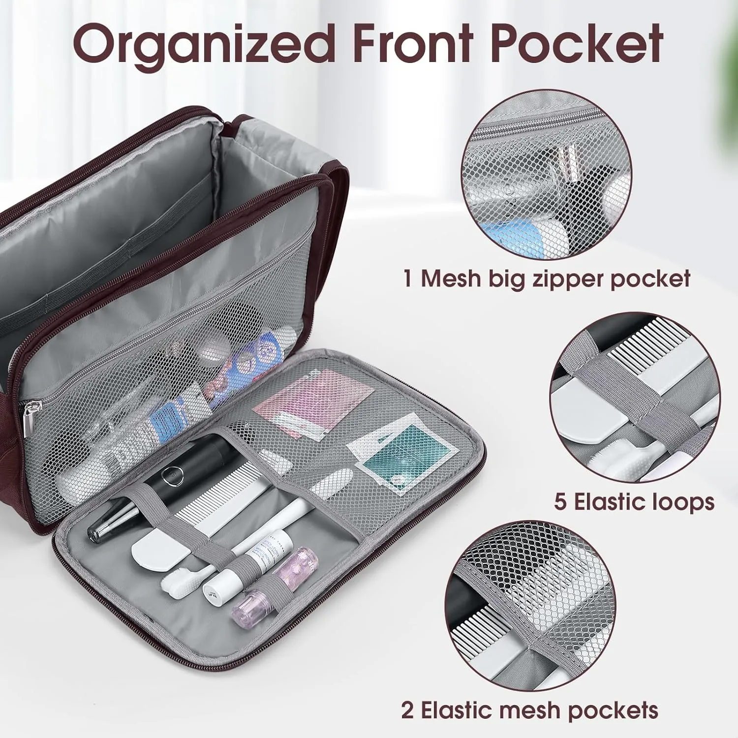 Wedama Thickened Polyester Toiletry Bag Men - Waterproof Dopp Kit for Business Trips, Camping, Brown