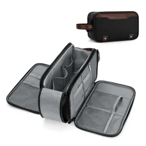 Wedama Toiletry Bag for Men, Large Hanging Travel Toiletry Bag, Extra Electronic Organizer Bag Waterproof Shaving Bag for Toiletries with PU Handle for Travel Business Trips Swim Camping, Black&Brown