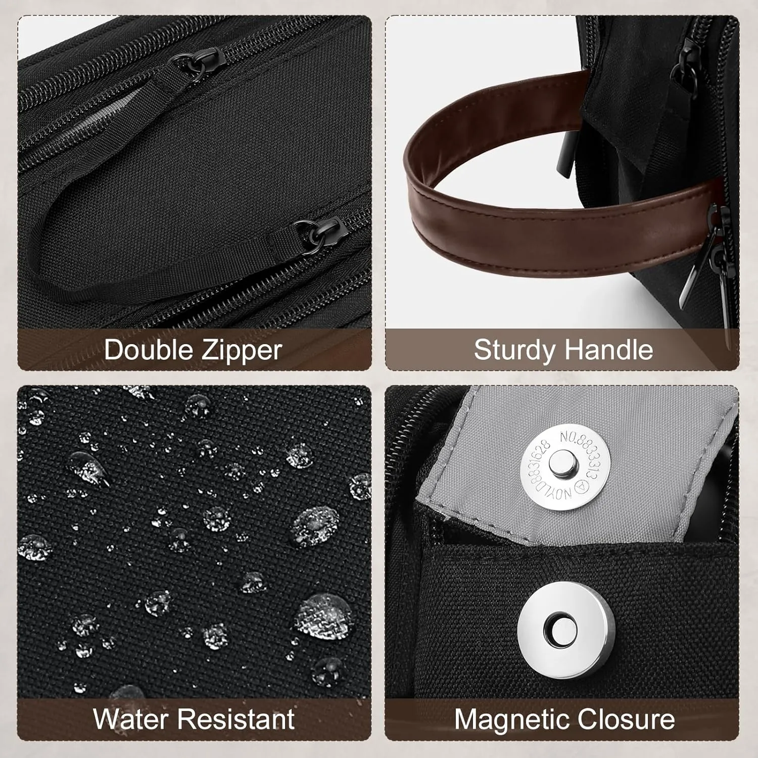 Wedama Toiletry Bag for Men, Large Hanging Travel Toiletry Bag, Extra Electronic Organizer Bag Waterproof Shaving Bag for Toiletries with PU Handle for Travel Business Trips Swim Camping, Black&Brown