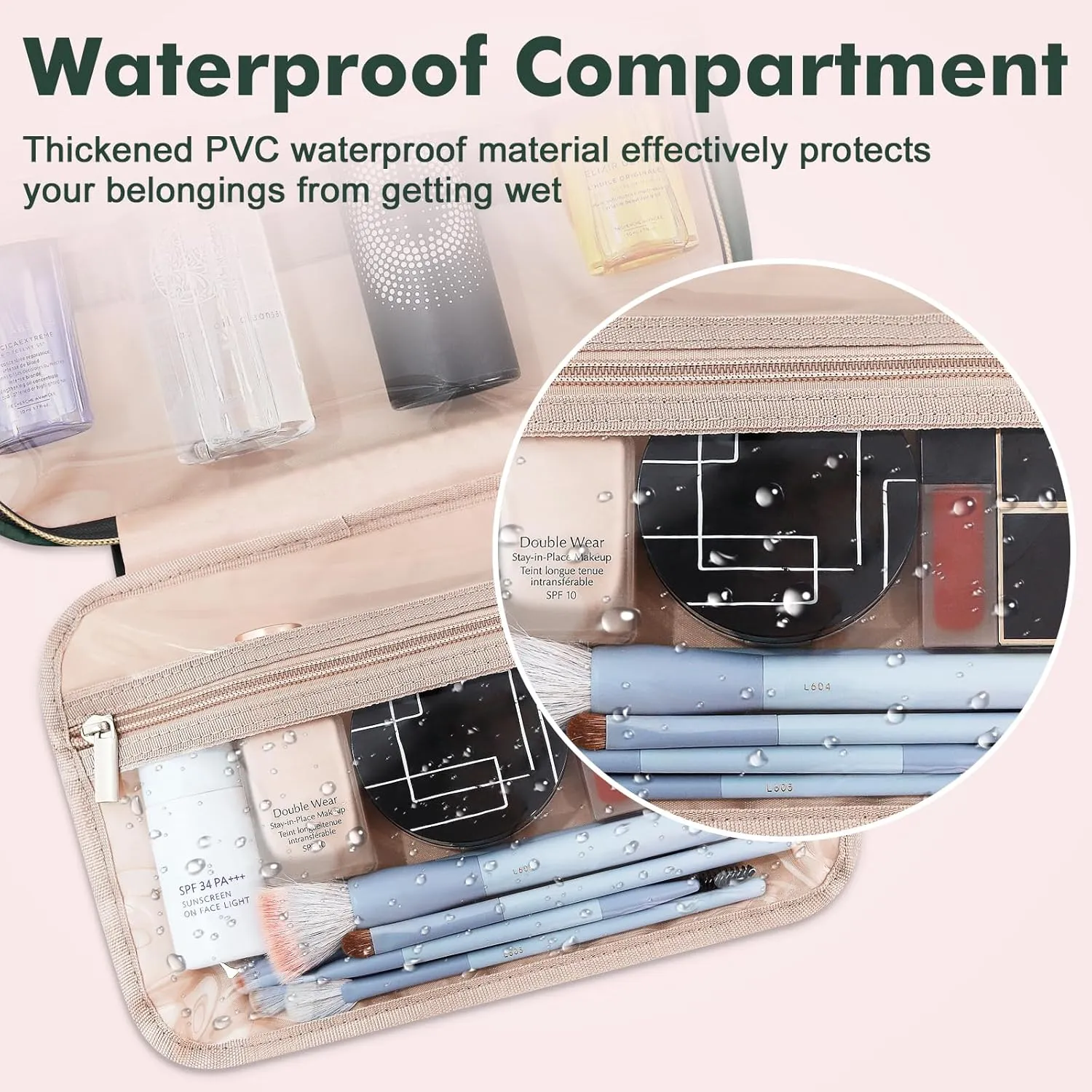 Wedama Toiletry Bag for Women, Medium Cosmetic Travel Bag, Hanging Toiletry Bag for Bathroom, Thickened PVC Waterproof Makeup Bag, Toiletries Bag for Travel Business Trips and Camping, Dark Green