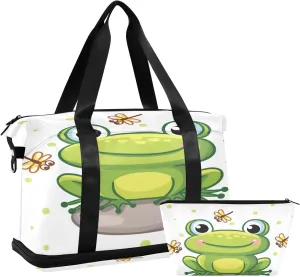 Weekender Overnight Bags for Women Frog on Rocks and Crystals Travel Duffel Bag with Shoe Compartments Gym Duffel Bag with Toiletry Bag for Travel Sport Yoga 17 Inch