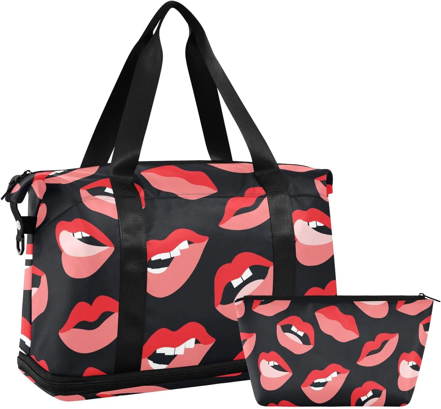 Weekender Overnight Bags for Women Lips Beauty Travel Duffel Bag with Shoe Compartments Fashion Gym Duffel Bag with Toiletry Bag for Travel Sport Yoga 17 Inch