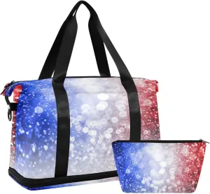 Weekender Overnight Bags for Women Patriotic Red White and Blue Travel Duffel Bag with Shoe Compartments July 4th Gym Duffel Bag with Toiletry Bag for Travel Sport Yoga 17 Inch