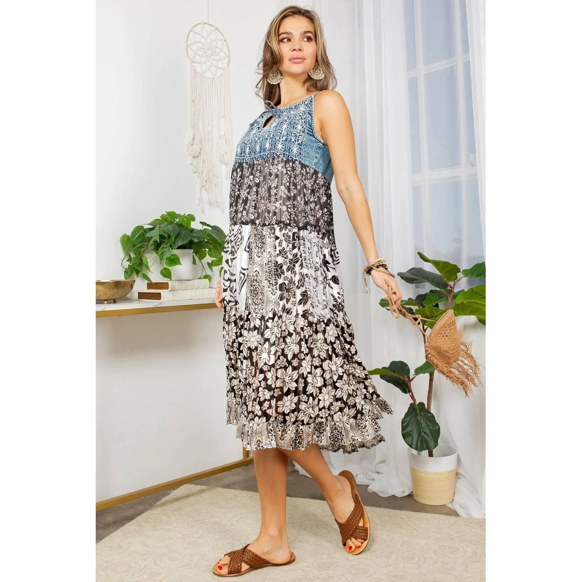 Western Charm With Aari Embroidered And Patchwork Dress: Black&White