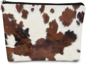Western Cow Print Small Makeup Bag,Cowhide Pattern Cosmetic Bag Best Gift Idea for Cow Lovers Teen Girls Women, Western Accessories Birthday Christmas Day Gifts for Cow Mom Teen Girl Daughter Sister