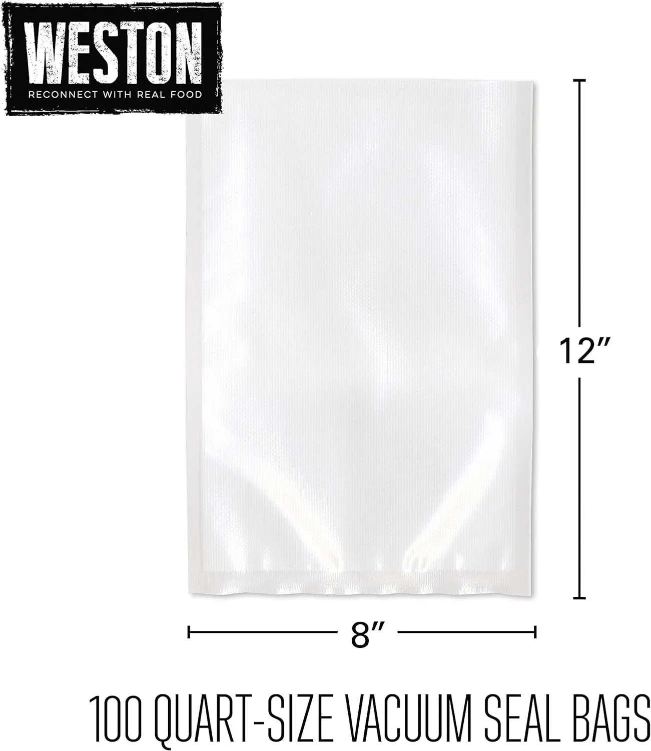 Weston Vacuum Sealer Bags for Food, 2 Ply 3mm Thick, for NutriFresh, FoodSaver & Other Heat-Seal Systems, for Meal Prep and Sous Vide, BPA Free, 8" x 12" (Quart), 100 count, Clear