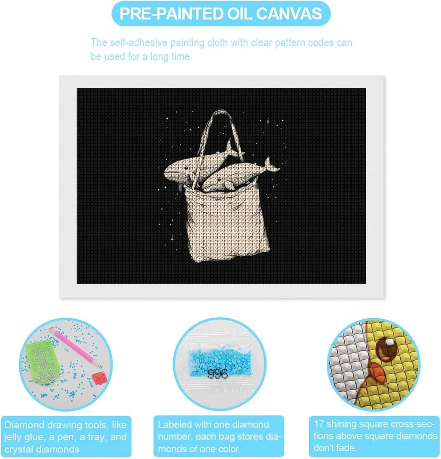 Whale in The Bag Diamond Art Kits for Adults Square Drill Crafts 8"x12"