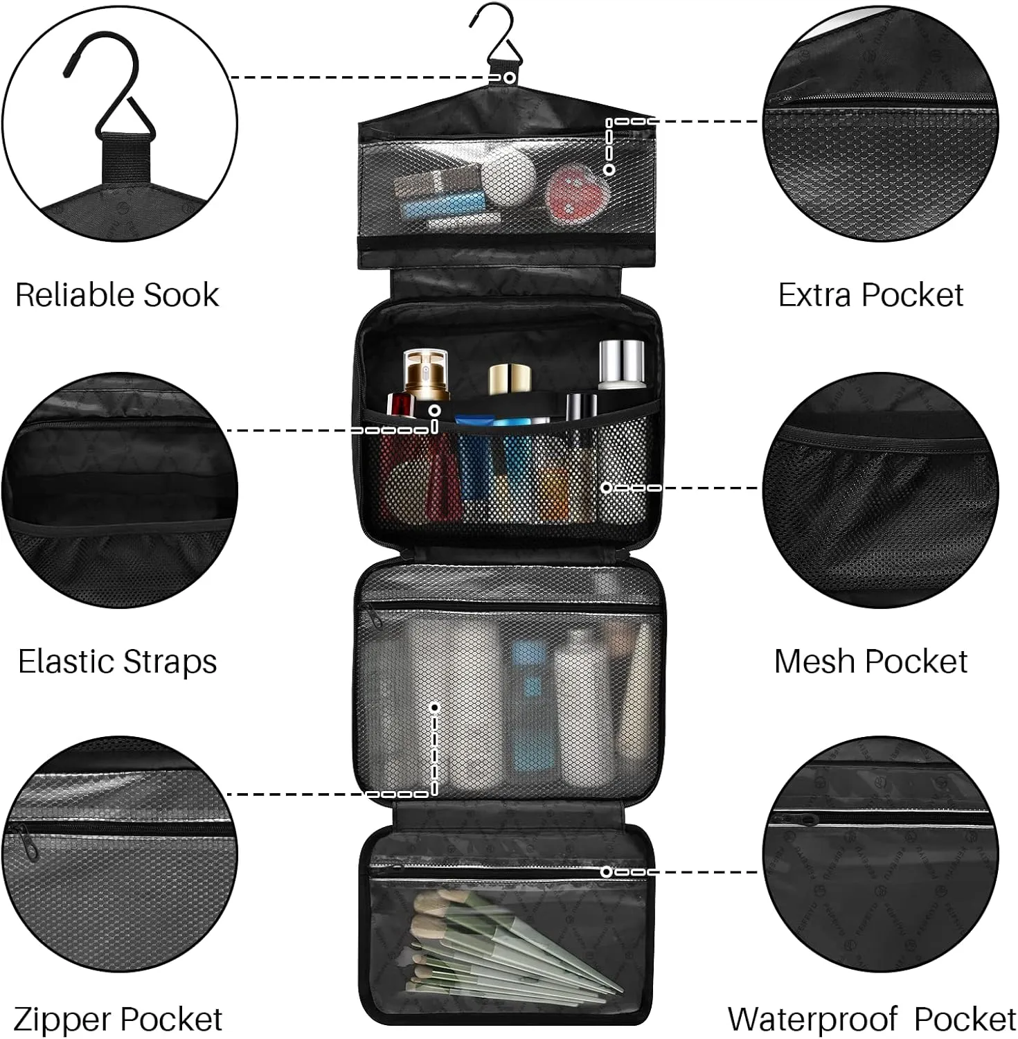 White Aircraft Take Off Runway in Daylight Sunrise Women's Portable Makeup Bag with Handle Cosmetic Bag, Twill Cloth Travel Cosmetic Bag, Polyester Toiletry Bag for Women L Size