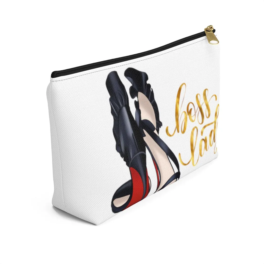 White & Gold Boss Lady  Makeup & Accessory Pouch w T-bottom