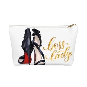 White & Gold Boss Lady  Makeup & Accessory Pouch w T-bottom