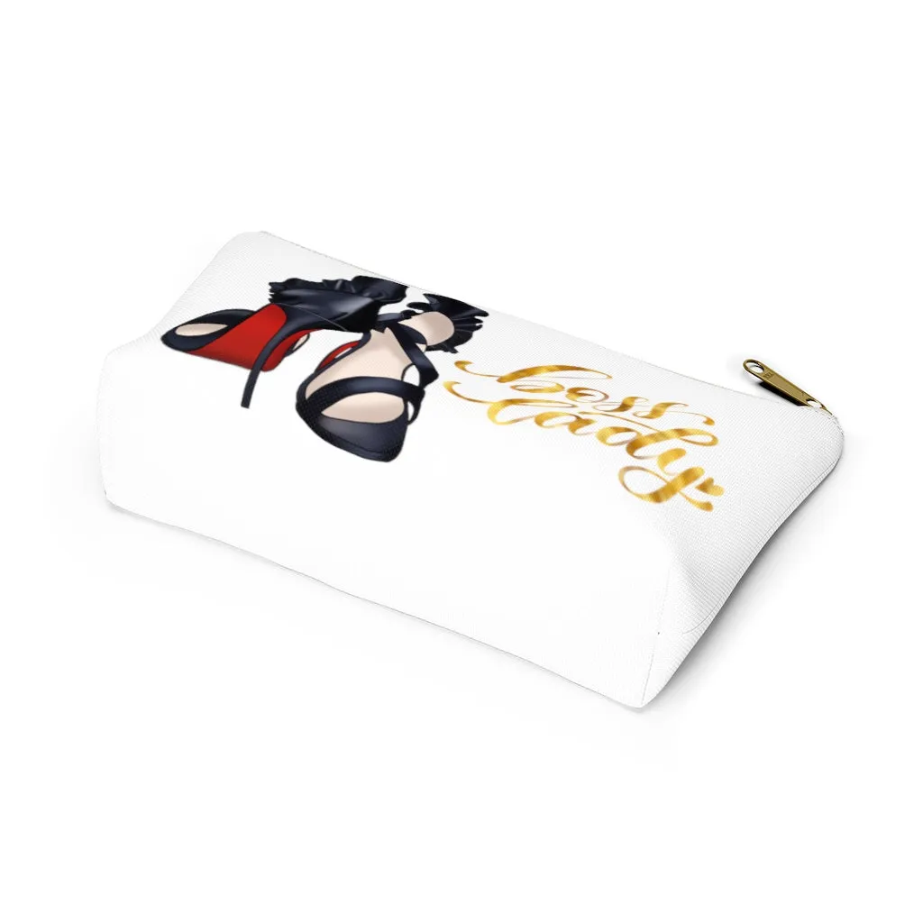 White & Gold Boss Lady  Makeup & Accessory Pouch w T-bottom