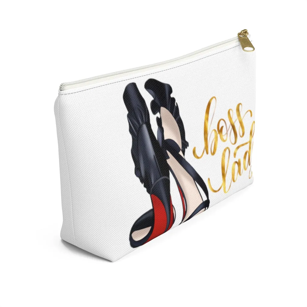 White & Gold Boss Lady  Makeup & Accessory Pouch w T-bottom